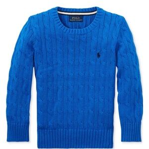 Polo by Ralph Lauren Kids Blue Cotton Cable Crewneck Sweater